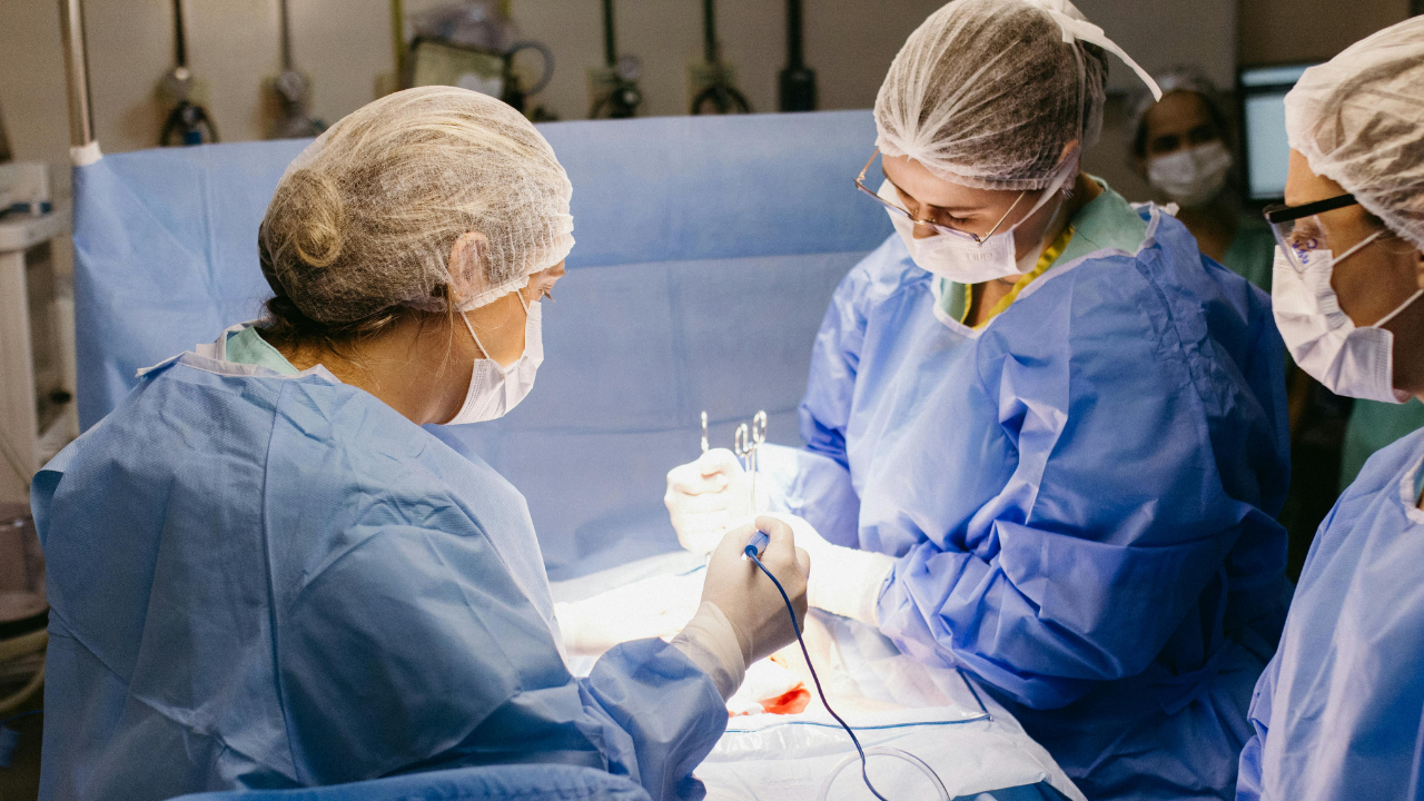 Surgical team working together during an operation