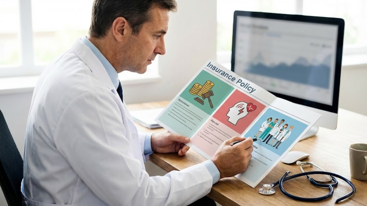 Physician reviewing malpractice insurance coverage details