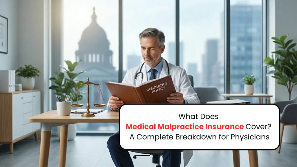 Physician reviewing medical malpractice insurance policy