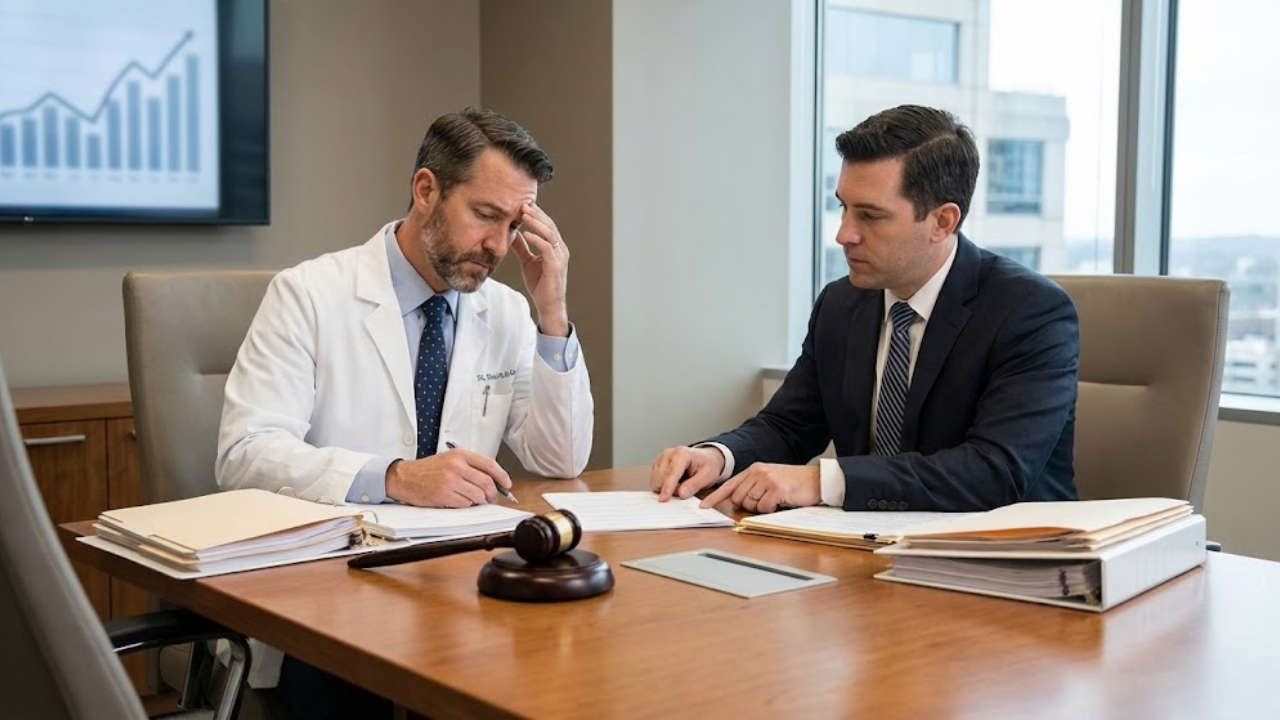 Physician consulting attorney on a malpractice claim