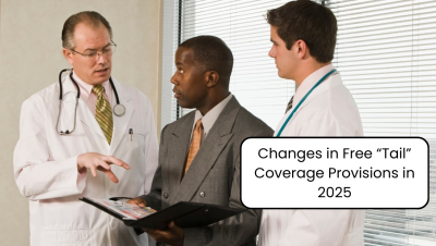 Doctors and insurance agent discussing tail coverage changes